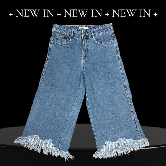 Zara Size 4 Trafaluc Denimwear Frayed Hem Loose Wide Leg High Rise Jeans Womens - Picture 2 of 9